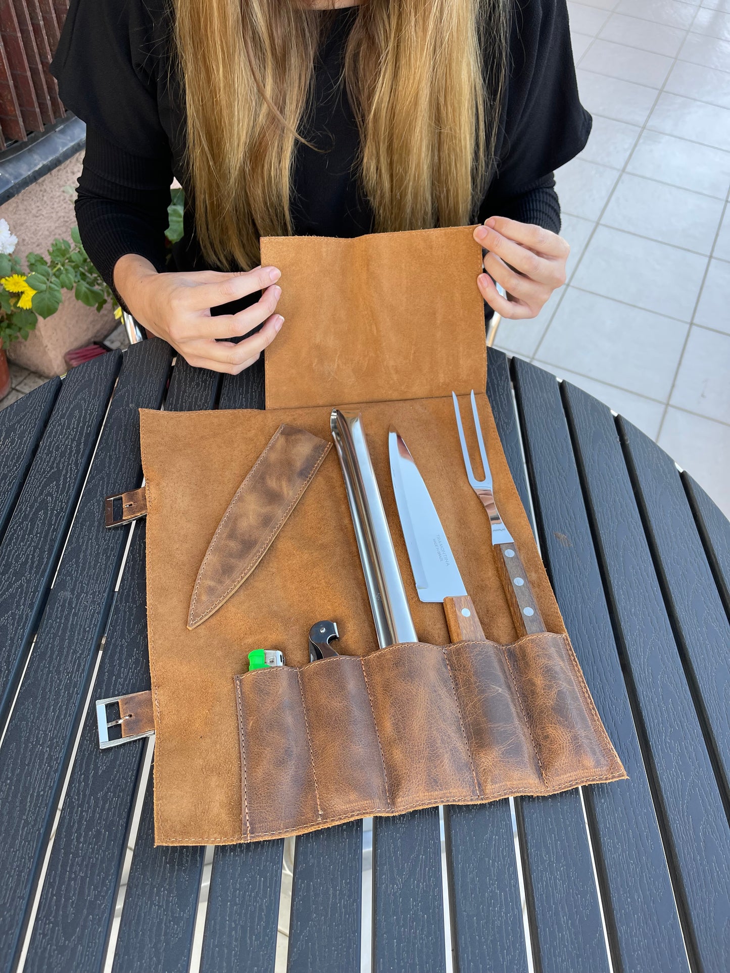 Kit Parrillero con Funda de Cuero Personalizada